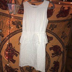 WHITE EYELET PEPLUM GRADUATION DRESS